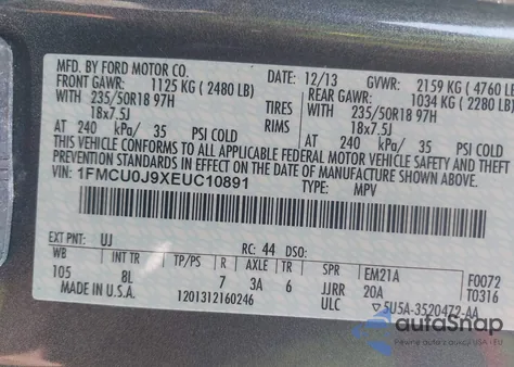 2014 Ford Escape Titanium z USA, uszkodzony, nr VIN 1FMCU0J9XEUC10891